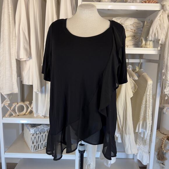 Lane Bryant sz. 14/16 women's tunic length top black, asymmetrical  #1928 - Picture 1 of 7